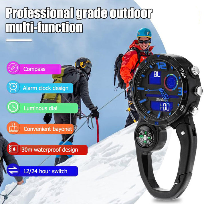 Round Screen Outdoor Carabiner Watch with Compass