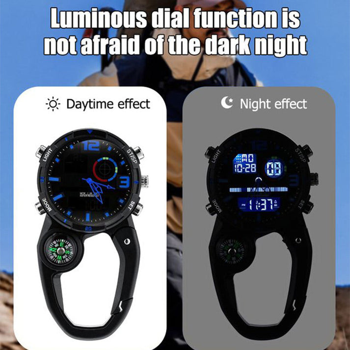 Round Screen Outdoor Carabiner Watch with Compass