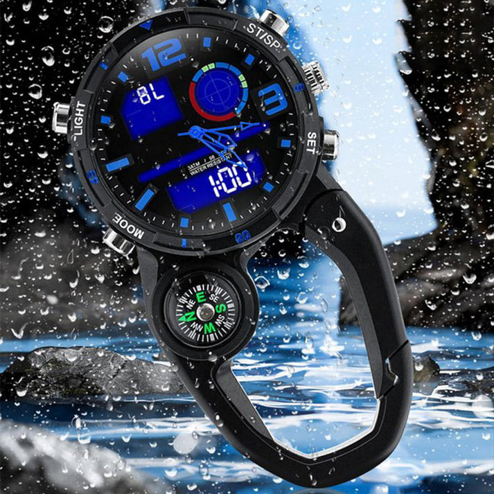 Round Screen Outdoor Carabiner Watch with Compass