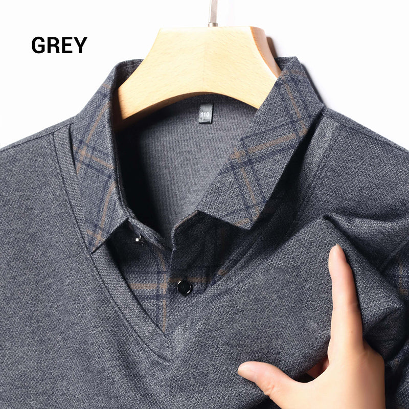 Men's Faux Two Piece Lapel Long-Sleeve Tops